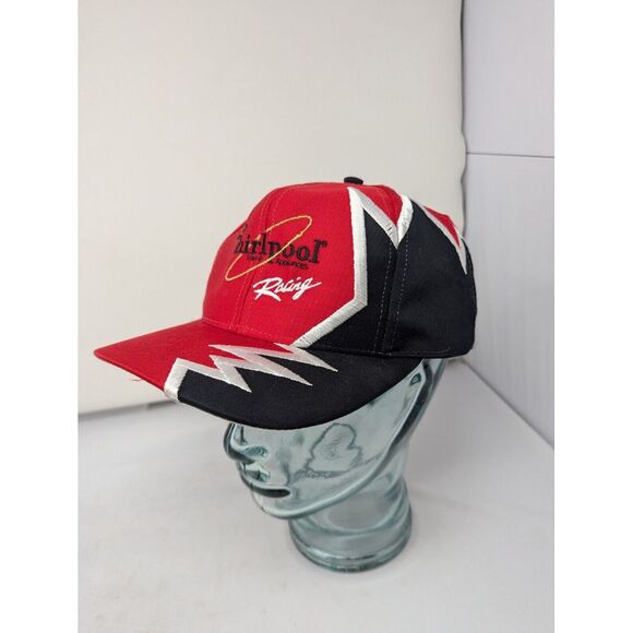 Vintage Whirlpool Racing Hat Cap Strap Adjustable Kati Red Black Shockwave Split - Picture 1 of 16